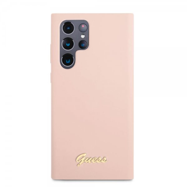 Guess Samsung Galaxy S22 Ultra Skal Script Metal Logo Pale Pink