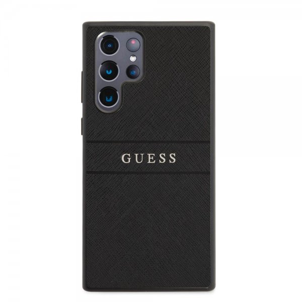 Guess Samsung Galaxy S22 Ultra Skal Saffiano Metal Logo Svart