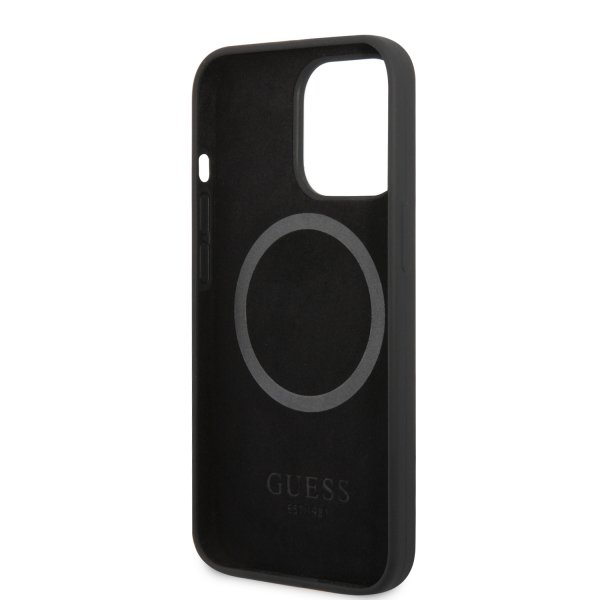 Guess iPhone 13 Pro Max Skal Silicone Metal Plate MagSafe Svart