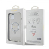 Guess iPhone 15 Plus Skal Ring Stand Glitter MagSafe Transparent
