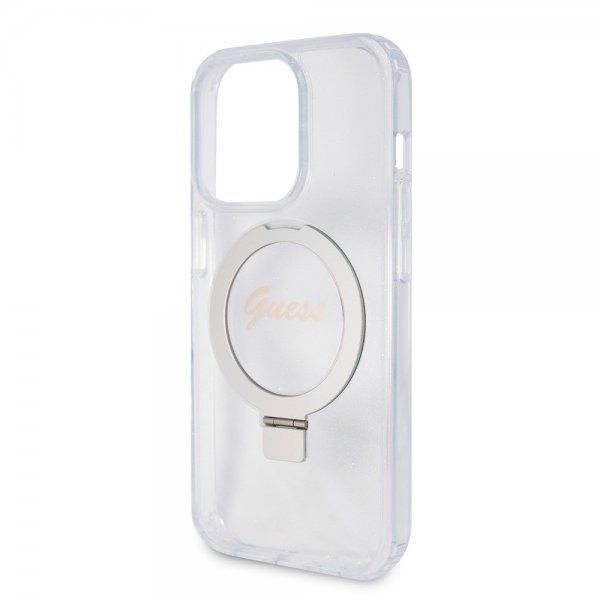 Guess iPhone 15 Pro Max Skal Ring Stand Glitter MagSafe Transparent