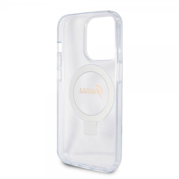 Guess iPhone 15 Pro Max Skal Ring Stand Glitter MagSafe Transparent