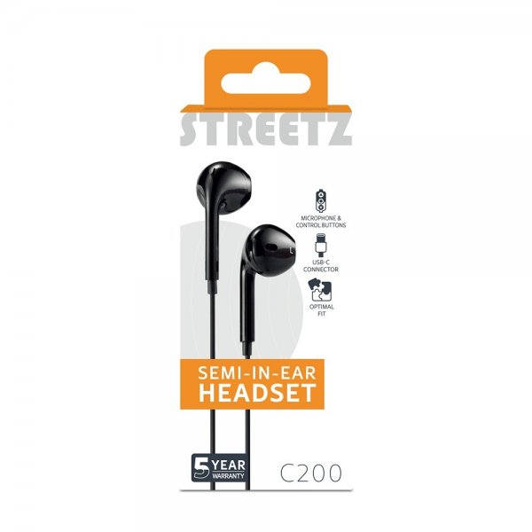 Streetz Hörlurar C200 Semi-In-Ear Headset USB-C Svart