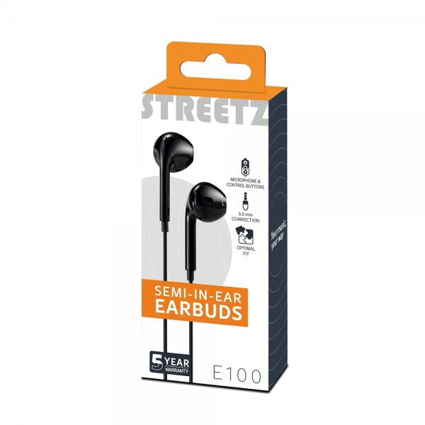 Streetz Hörlurar E100 Semi-In-Ear Earbuds 3.5mm Svart