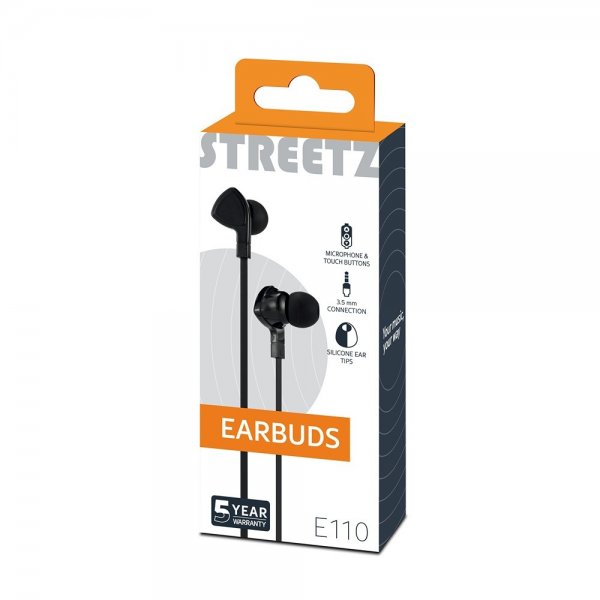Streetz Hörlurar E110 Earbuds 3.5mm Svart