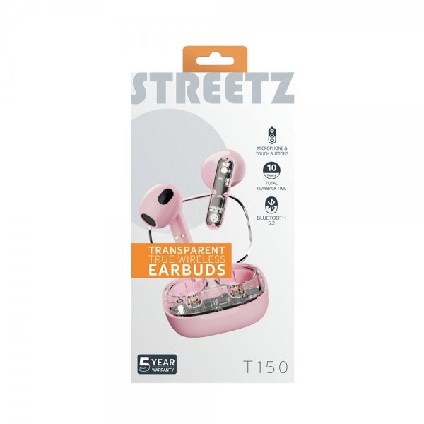 Streetz Hörlurar T150 Transparent True Wireless Earbuds Rosa