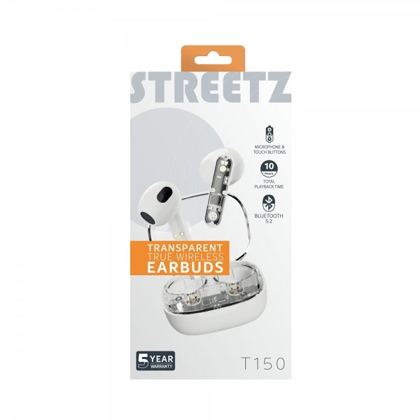 Streetz Hörlurar T150 Transparent True Wireless Earbuds Vit