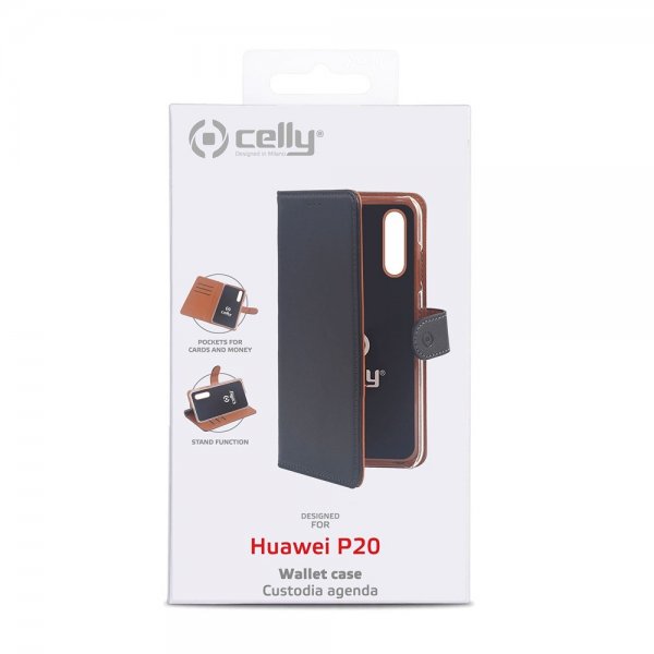 Celly Huawei P20 Fodral Wally Wallet Case Svart