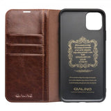 Qialino iPhone 11 Fodral Äkta Läder Kortfack Brun