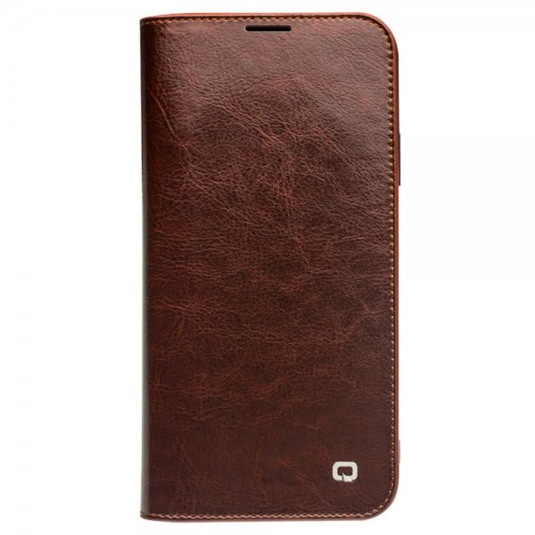 Qialino iPhone 11 Fodral Äkta Läder Kortfack Brun