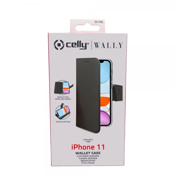 Celly iPhone 11 Fodral Wally Wallet Case Svart