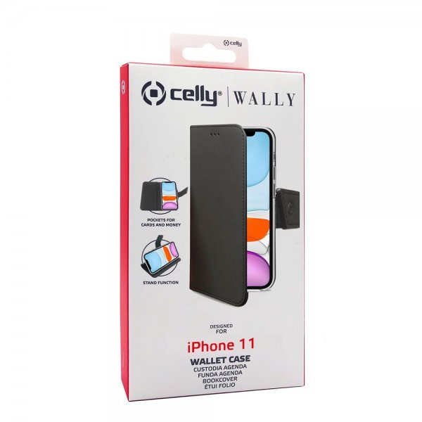 Celly iPhone 11 Fodral Wally Wallet Case Svart