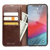 Qialino iPhone 11 Pro Max Fodral Äkta Läder Kortfack Brun