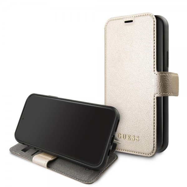 Guess iPhone 11 Pro Max Fodral Lädertextur Guld