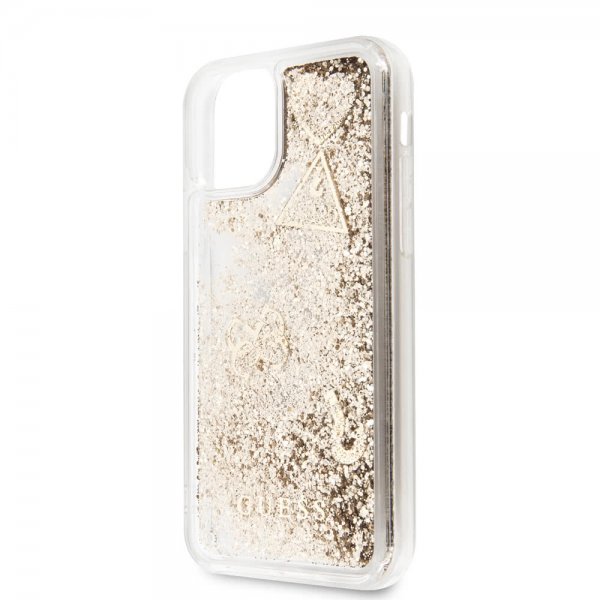 Guess iPhone 11 Pro Max Skal Glitter Hearts Guld