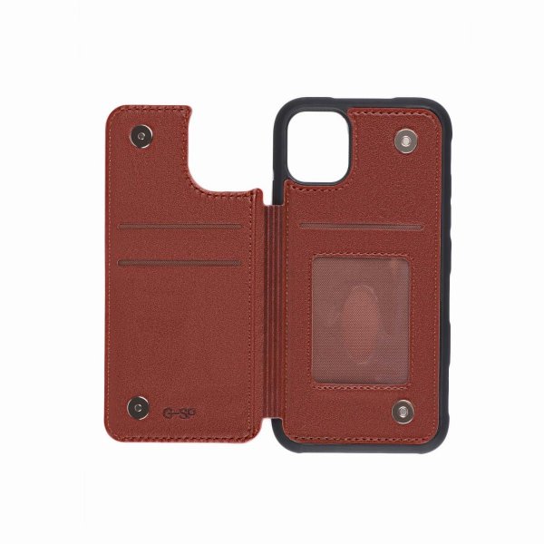 iPhone 11 Pro Skal Utfällbar Korthållare Brun