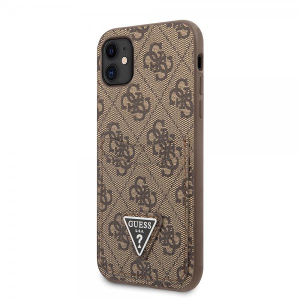 Guess iPhone 11 Skal Double Cardslot Metal Triangle Brun