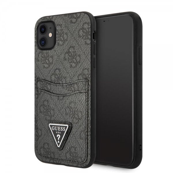 Guess iPhone 11 Skal Double Cardslot Metal Triangle Svart