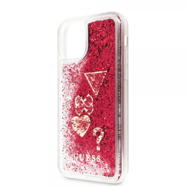 Guess iPhone 11 Skal Glitter Hearts Röd