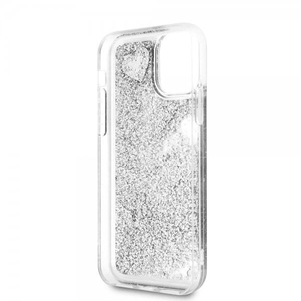 Guess iPhone 11 Skal Glitter Hearts Silver