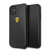 Ferrari iPhone 11 Skal Kolfibertextur Gul Logo Svart