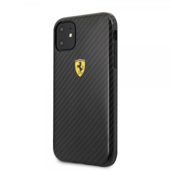 Ferrari iPhone 11 Skal Kolfibertextur Gul Logo Svart