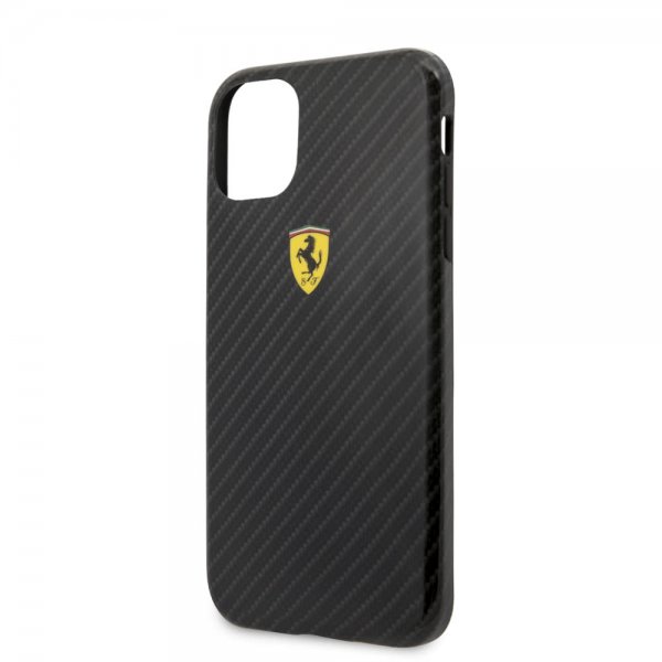 Ferrari iPhone 11 Skal Kolfibertextur Gul Logo Svart