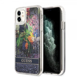 Guess iPhone 11 Skal Liquid Glitter Flower Pattern Blå