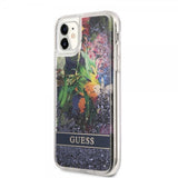 Guess iPhone 11 Skal Liquid Glitter Flower Pattern Blå