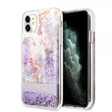 Guess iPhone 11 Skal Liquid Glitter Flower Pattern Lila