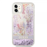 Guess iPhone 11 Skal Liquid Glitter Flower Pattern Lila