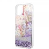Guess iPhone 11 Skal Liquid Glitter Flower Pattern Lila