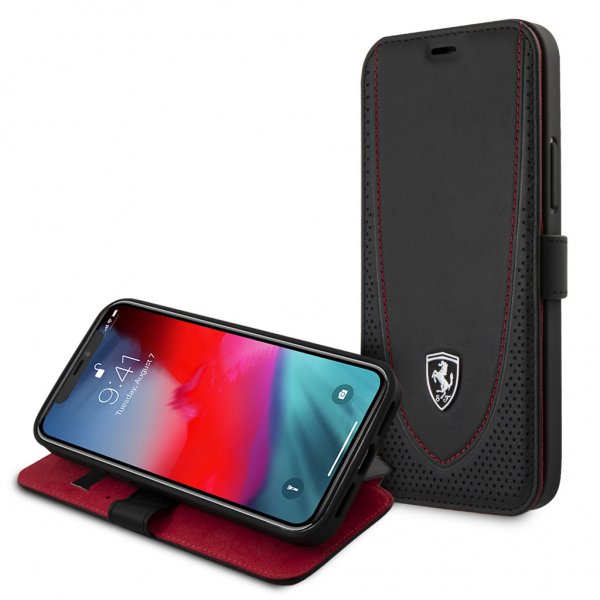 Ferrari iPhone 12/iPhone 12 Pro Fodral Logo Perforerad Svart