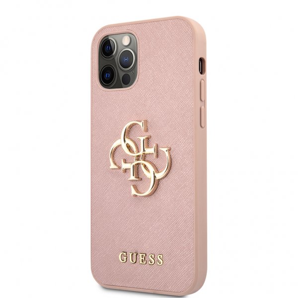 Guess iPhone 12/iPhone 12 Pro Skal 4G Logo Saffiano Rosa