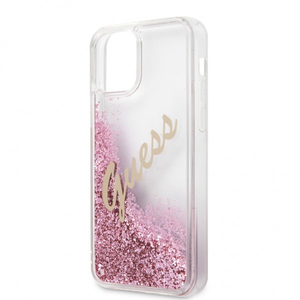 Guess iPhone 12/iPhone 12 Pro Skal Liquid Glitter Vintage Rosa