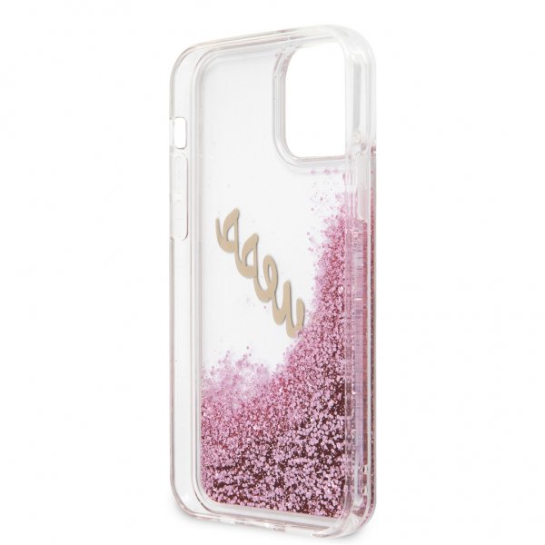 Guess iPhone 12/iPhone 12 Pro Skal Liquid Glitter Vintage Rosa