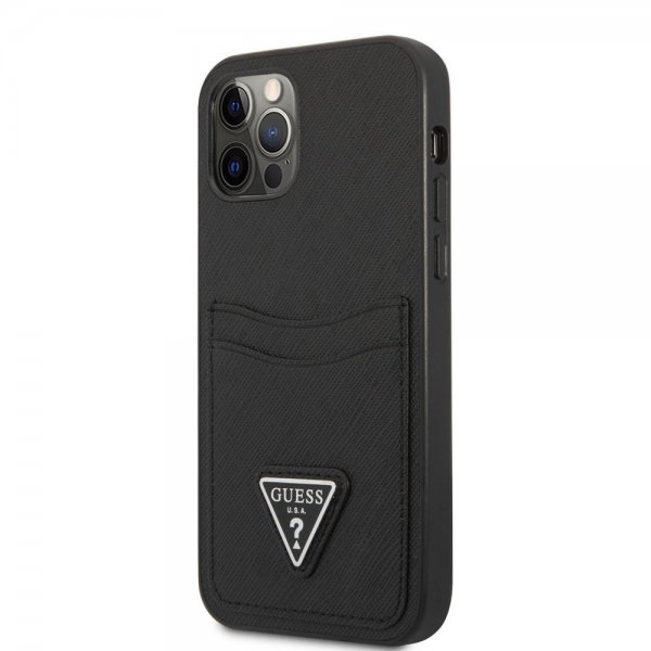 Guess iPhone 12/iPhone 12 Pro Skal Saffiano Double Cardslot Svart