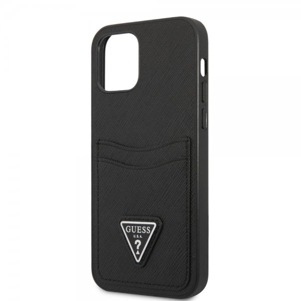 Guess iPhone 12/iPhone 12 Pro Skal Saffiano Double Cardslot Svart