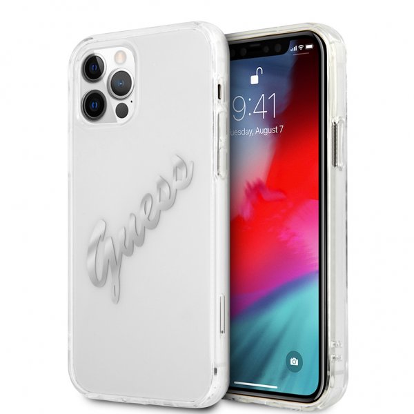 Guess iPhone 12/iPhone 12 Pro Skal Vintage Script Silver Klar