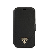 Guess iPhone 12 Mini Fodral Gold Triangle Saffiano Svart