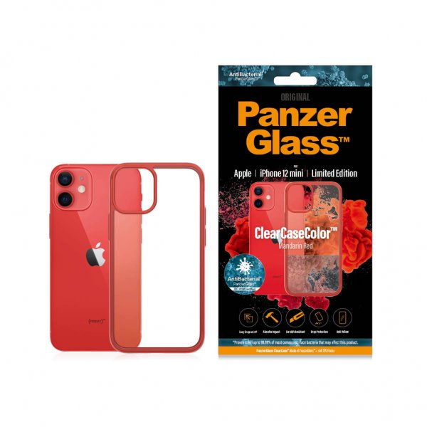 PanzerGlass iPhone 12 Mini Skal ClearCase Color Mandarin Red