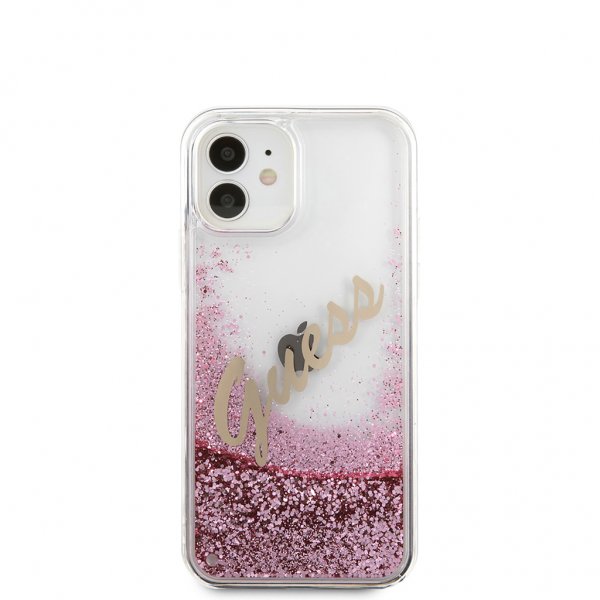 Guess iPhone 12 Mini Skal Liquid Glitter Vintage Rosa