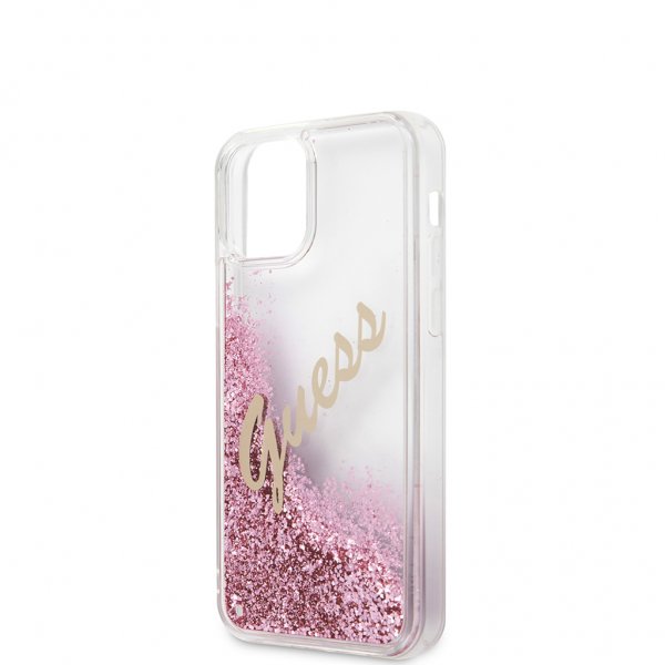 Guess iPhone 12 Mini Skal Liquid Glitter Vintage Rosa