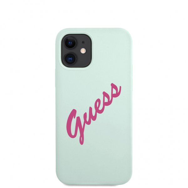 Guess iPhone 12 Mini Skal Vintage Silicone Script Blå