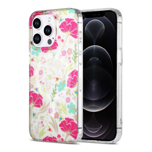 iPhone 12 Pro Max Skal Blommönster MagSafe Röd Grön