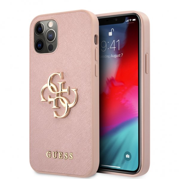 Guess iPhone 12 Pro Max Skal 4G Logo Saffiano Rosa