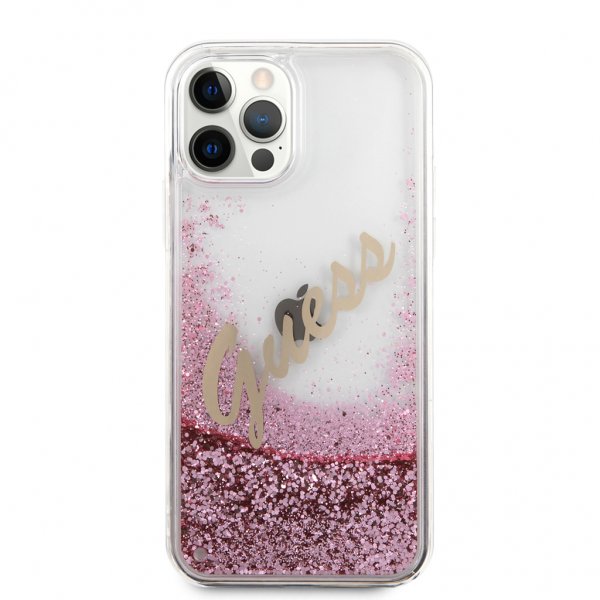 Guess iPhone 12 Pro Max Skal Liquid Glitter Vintage Rosa