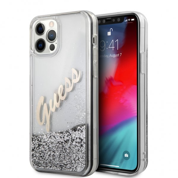 Guess iPhone 12 Pro Max Skal Liquid Glitter Vintage Silver
