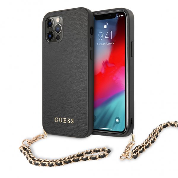 Guess iPhone 12 Pro Max Skal Saffiano Chain Svart