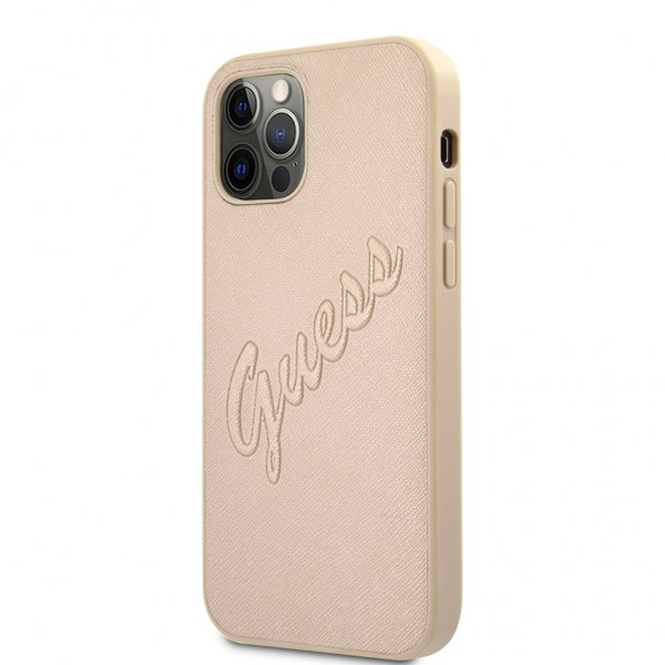 Guess iPhone 12 Pro Max Skal Saffiano Vintage Script Guld